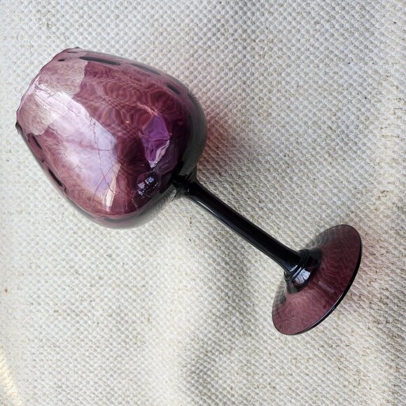 ArtGlass Other - Empoli Optic Purple Amethyst Goblet Italy Art Glass Wine Water Vintage MCM 8.25"